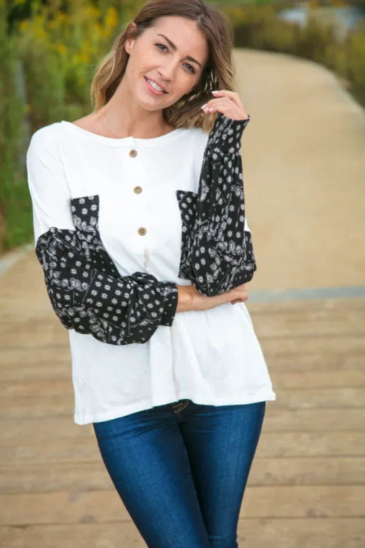 Boho Paisley Double Pocket Button Down Top sold by Charming Charlie