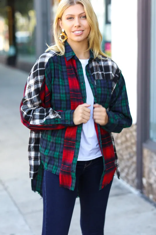 Holiday Plaid Cotton Color Block Cut-Edge Shacket sold by Charming Charlie
