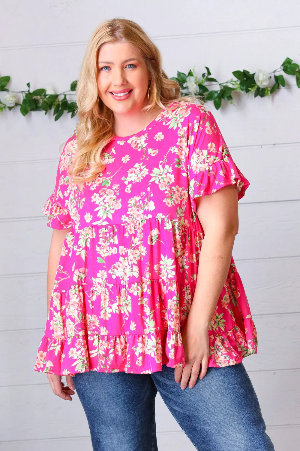 Fuchsia Floral Frill Ruffle Hem Tiered Swing Top sold by Charming Charlie product image thumbnail 5