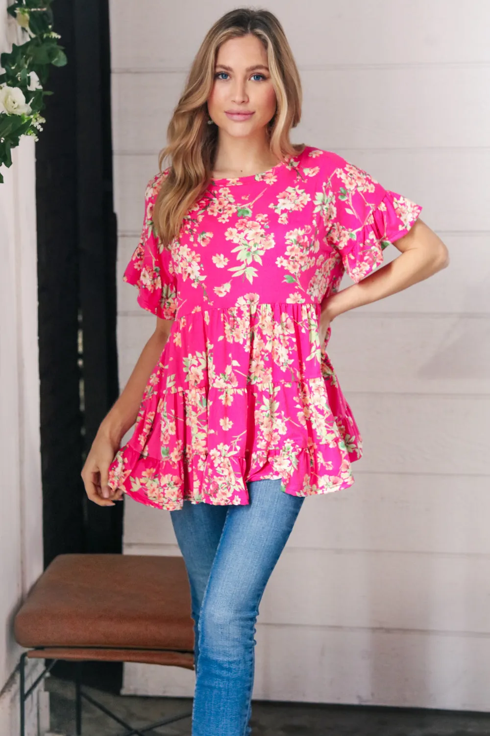 Fuchsia Floral Frill Ruffle Hem Tiered Swing Top sold by Charming Charlie product image thumbnail 4