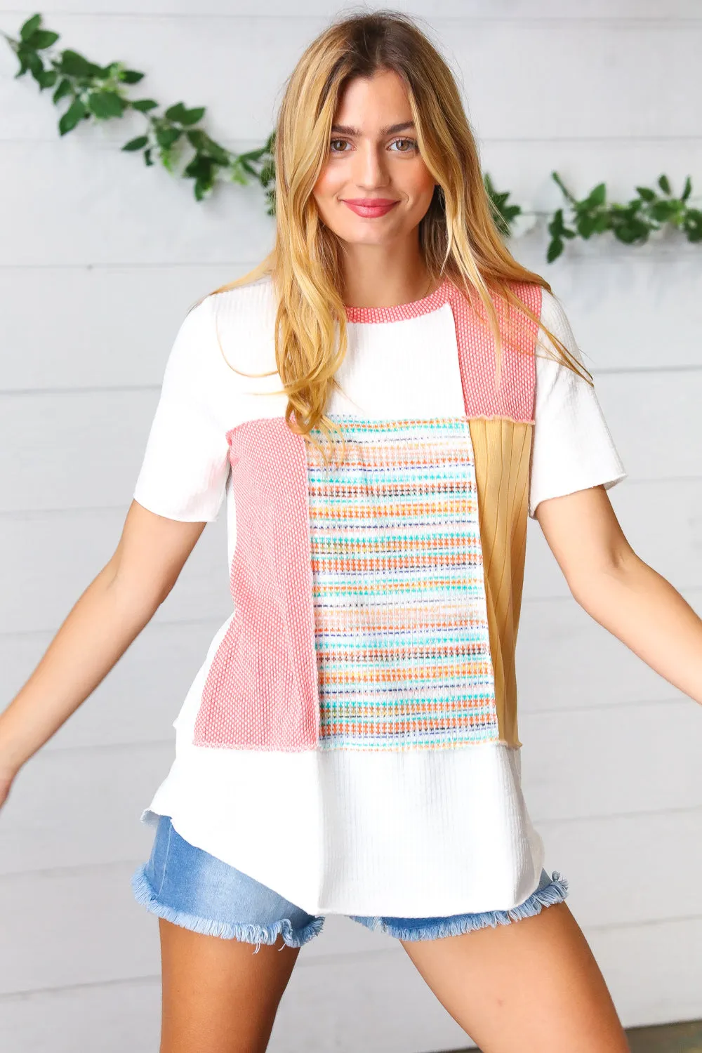 Coral Color Block Patchwork Out Seam Top sold by Charming Charlie product image thumbnail 5