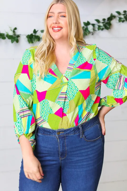Key Lime Geometric Color Block Top sold by Charming Charlie