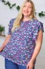 Navy Floral Mock Neck Flutter Sleeve Top sold by Charming Charlie