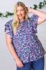 Navy Floral Mock Neck Flutter Sleeve Top sold by Charming Charlie