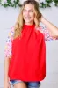 Cardinal Red Frilled Mock Neck Floral Puff Sleeve Top sold by Charming Charlie