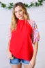 Cardinal Red Frilled Mock Neck Floral Puff Sleeve Top sold by Charming Charlie