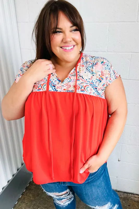 Red Boho Print Tie Neck Dolman Top sold by Charming Charlie