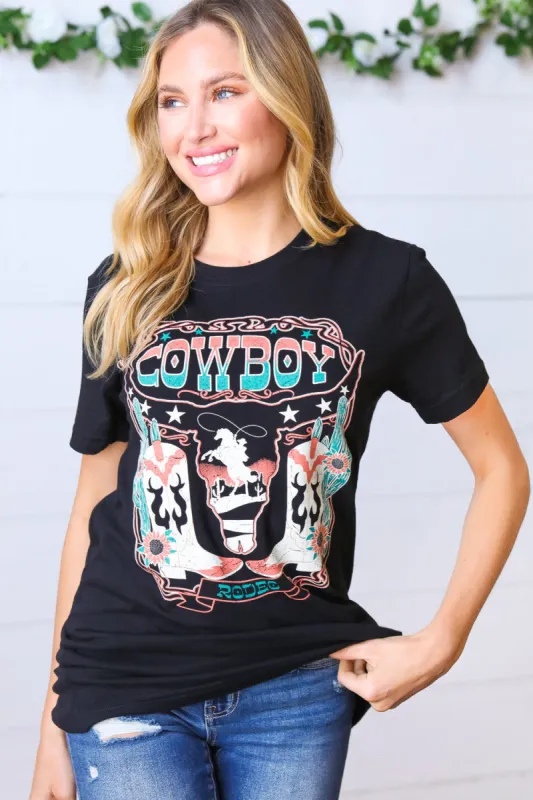 Black Cotton COWBOY Longhorn Graphic Tee sold by Charming Charlie