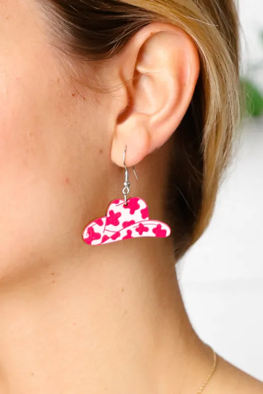 Pink Wooden Cow Print Hat Earrings sold by Charming Charlie