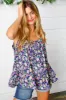 Navy Floral Ruffle Hem Sleeveless Top sold by Charming Charlie