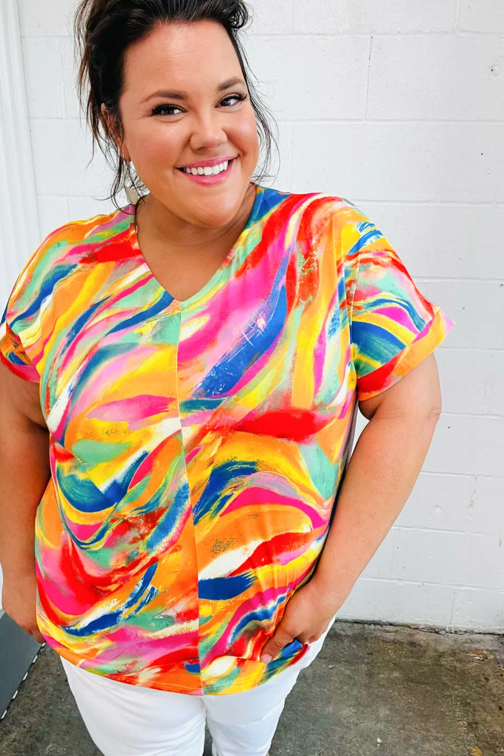 Watercolor Paint Strokes V Neck Top sold by Charming Charlie