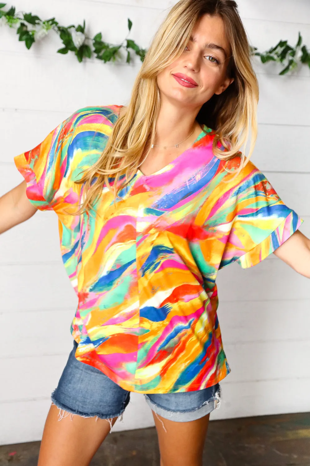 Watercolor Paint Strokes V Neck Top sold by Charming Charlie product image thumbnail 3