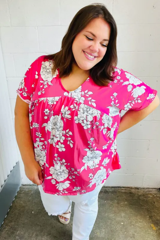 Fuchsia Floral V Neck Dolman Top sold by Charming Charlie
