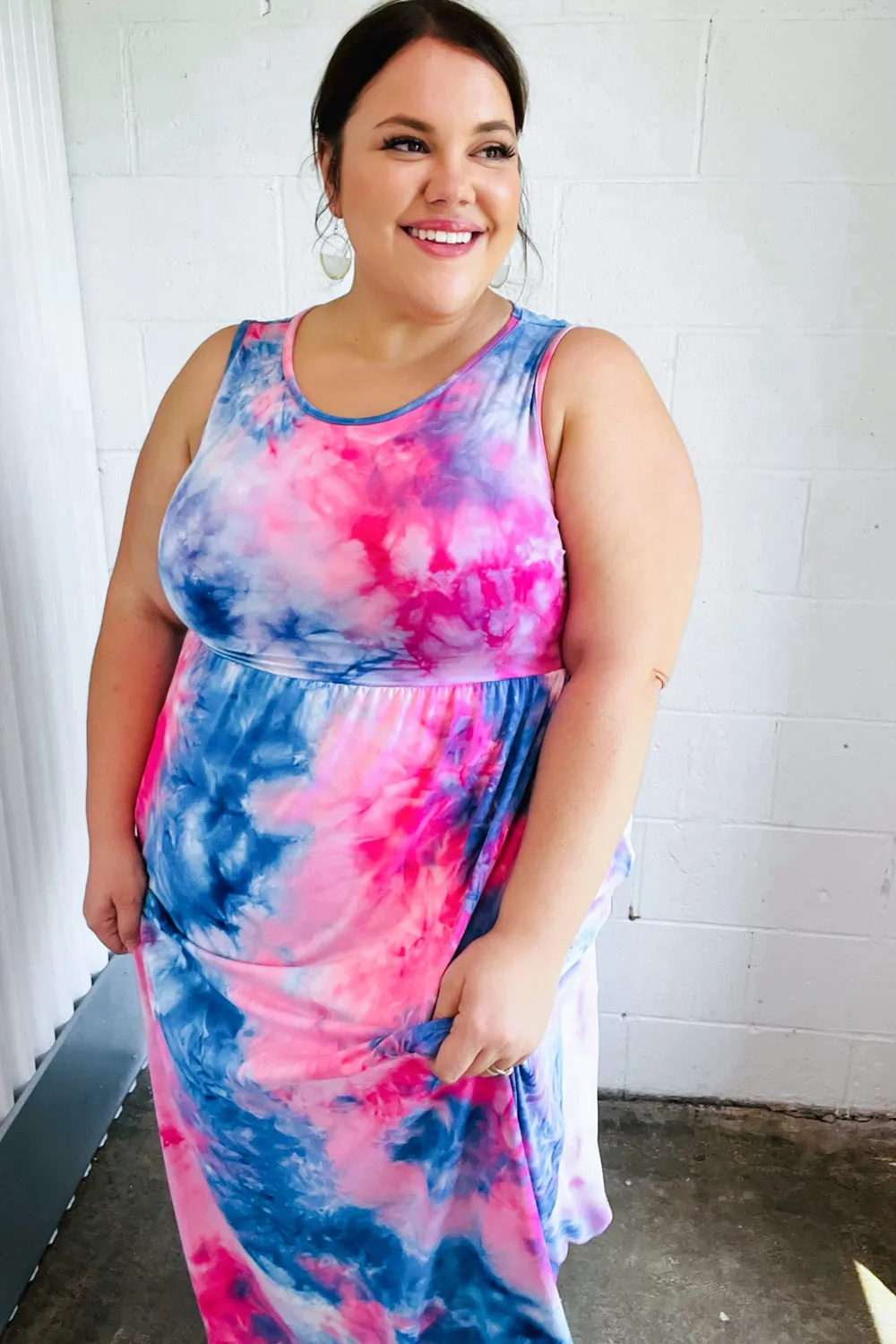 Pink & Blue Tie Dye Fit and Flare Sleeveless Maxi Dress sold by Charming Charlie product image thumbnail 2