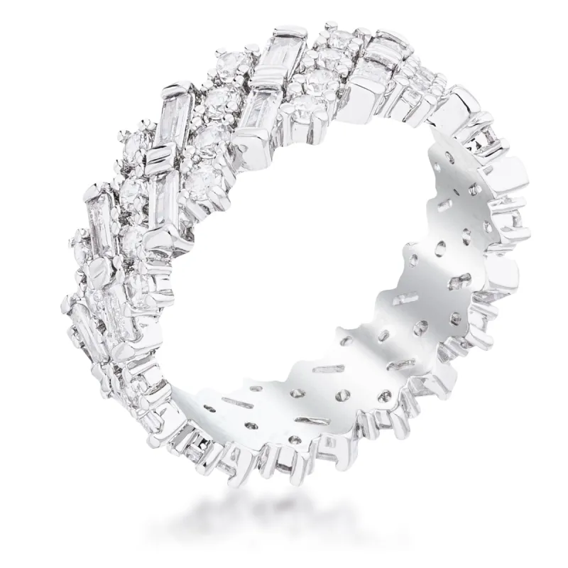 Rhodium Plated Clear CZ Alternating Baguette Round Eternity Band sold by Charming Charlie