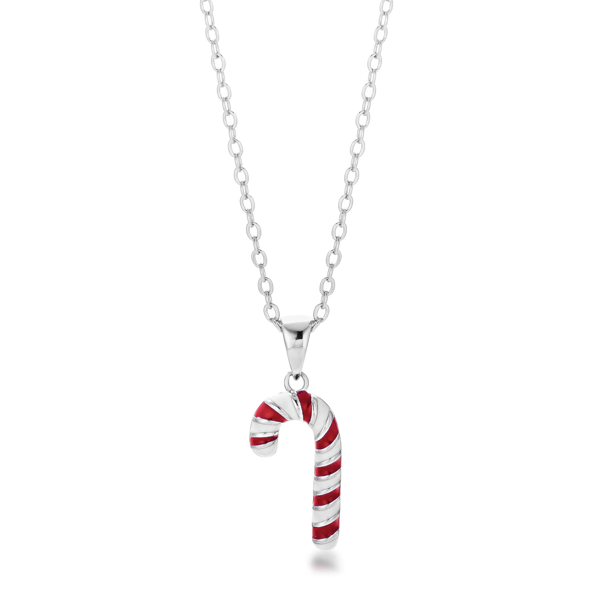 Rhodium Plated Enamel Candy Cane Necklace sold by Charming Charlie