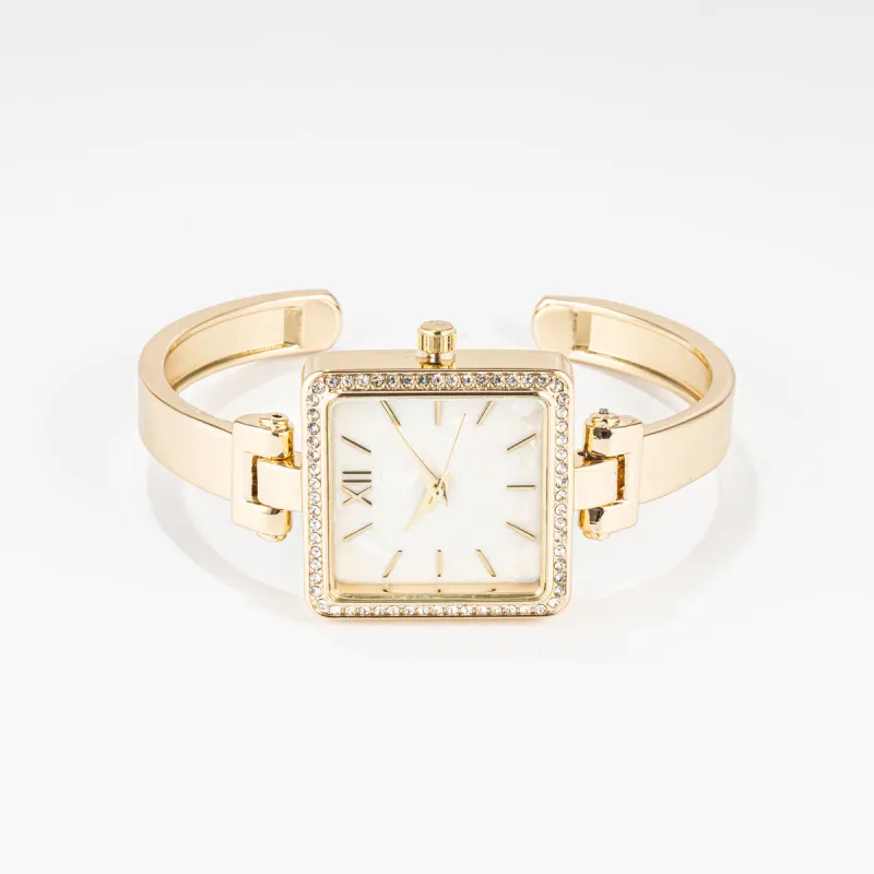 Gold Tone Dazzling Square Cuff Watch made by Charming Charlie
