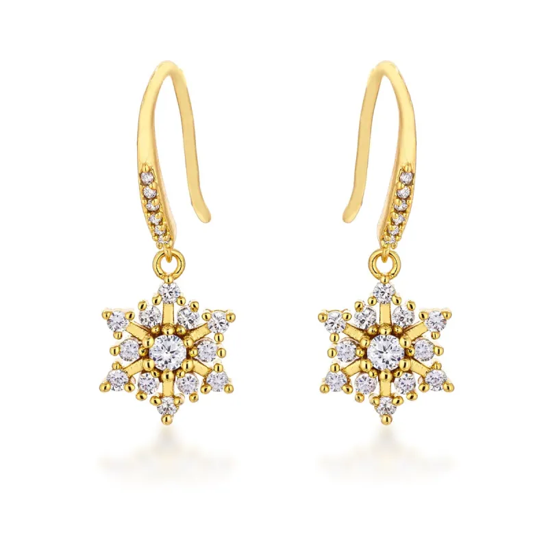 Dainty Gold Plated CZ Snowflake Drop Earrings sold by Charming Charlie