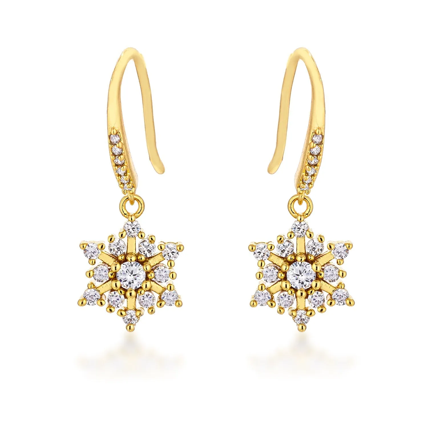 Dainty Gold Plated CZ Snowflake Drop Earrings sold by Charming Charlie