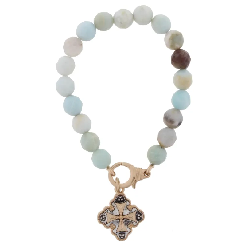 Amazonite Stretch Bracelet Double Sided "Psalm 139:14" Charm sold by Charming Charlie