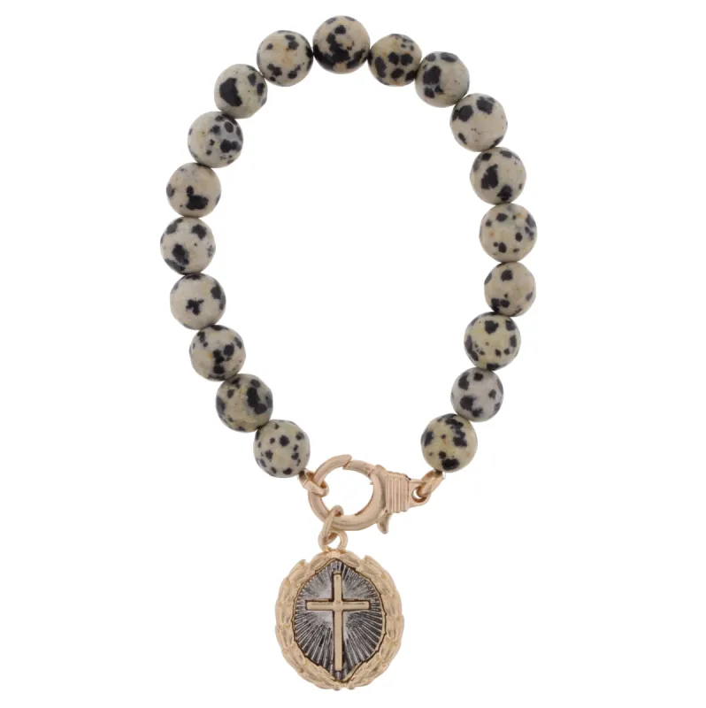 Dalmation Stretch Bracelet with Double Sided "It Always Trusts, Always Protects" Charm sold by Charming Charlie