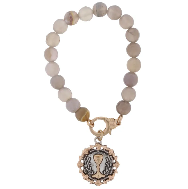 Grey Stretch Bracelet with Double Sided "For God So Loved the World" Charm sold by Charming Charlie