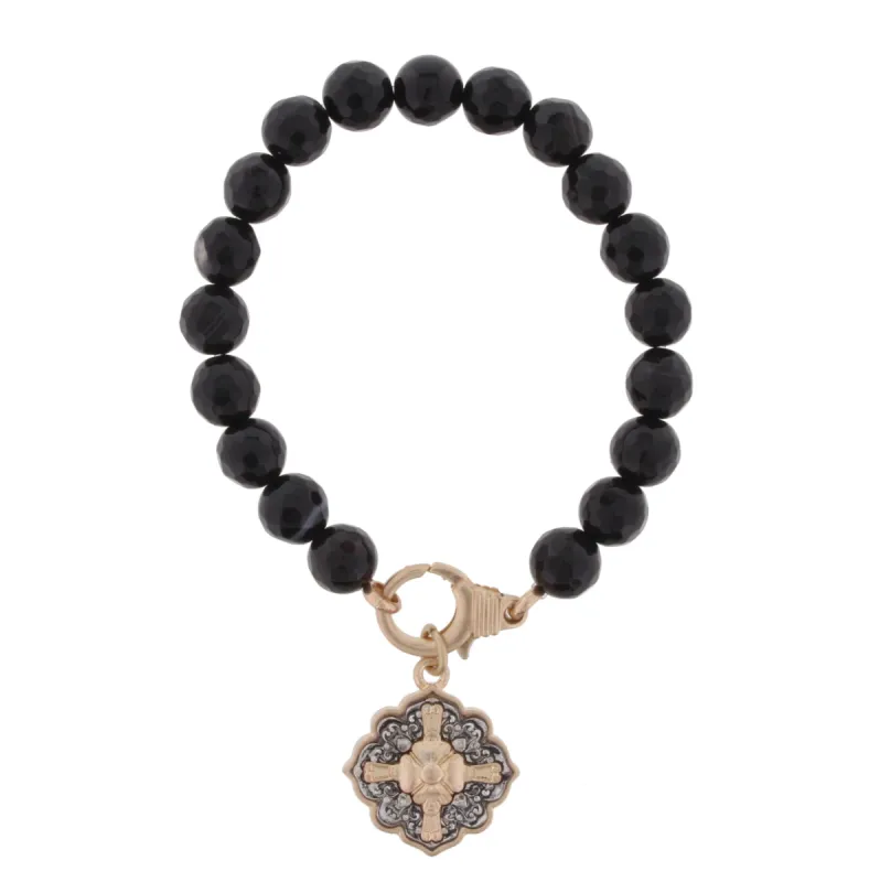 Jet Stretch Bracelet with Double Sided " I Can Do all Things Through Him" Charm sold by Charming Charlie