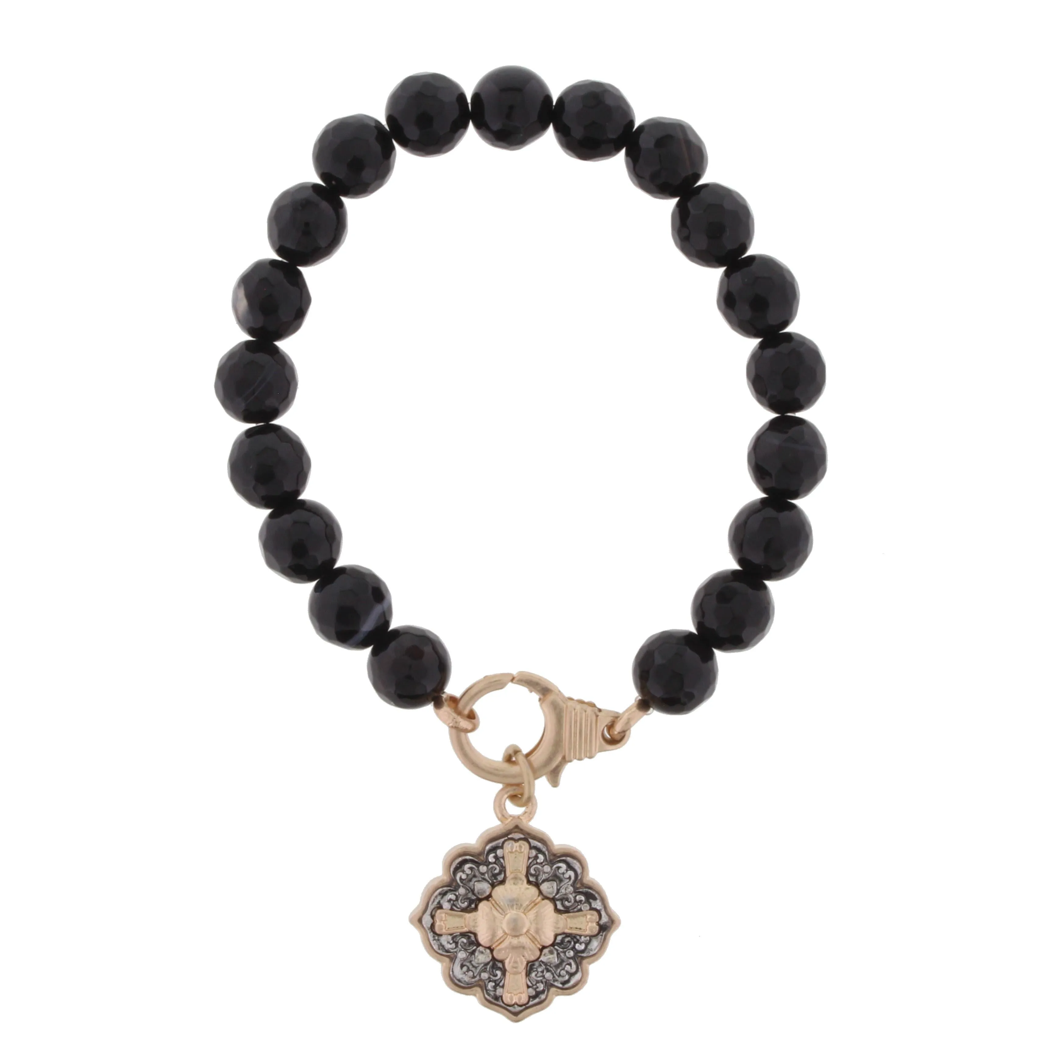 Jet Stretch Bracelet with Double Sided " I Can Do all Things Through Him" Charm sold by Charming Charlie