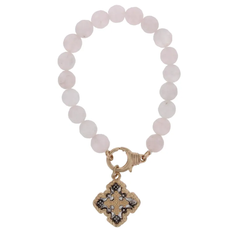 Rose Quartz Stretch Bracelet with Double Sided "I Will Trust in You" Charm sold by Charming Charlie