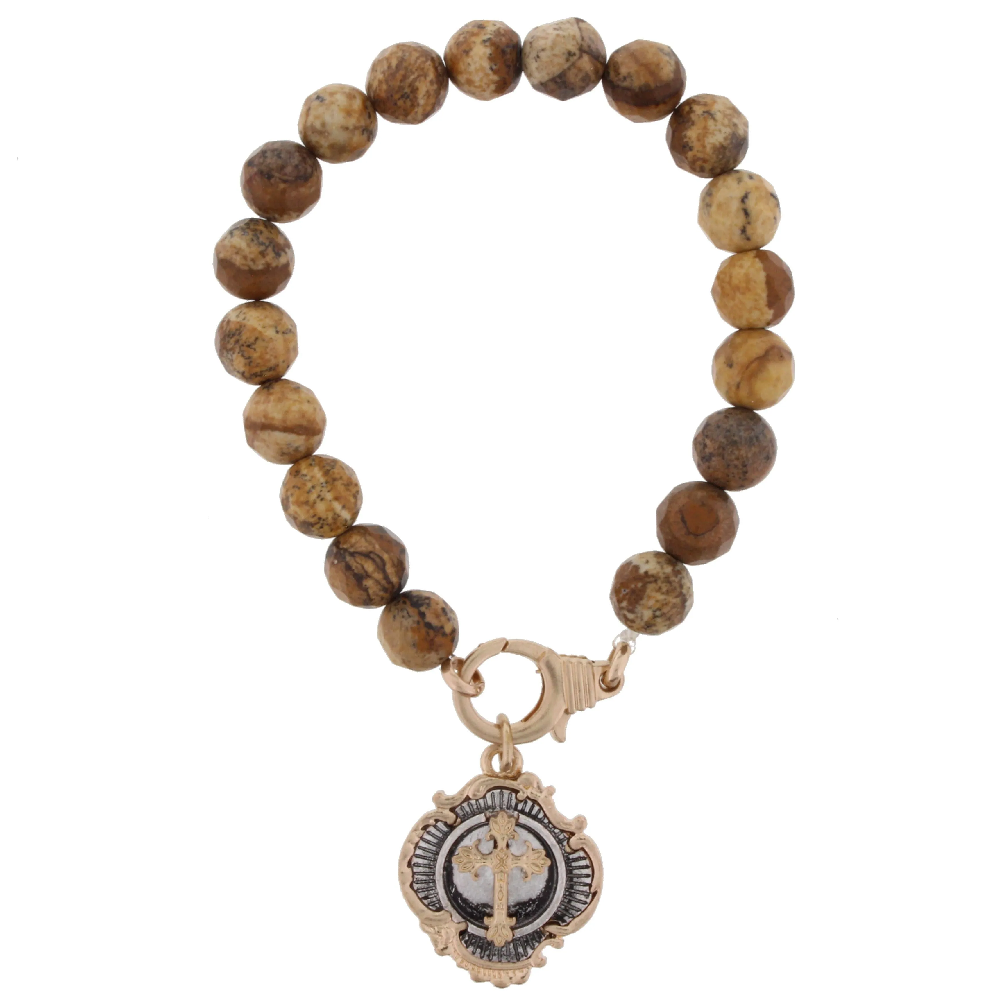Picture Jasper Stretch Bracelet with Double Sided "Your Word is a Lamp" Charm sold by Charming Charlie