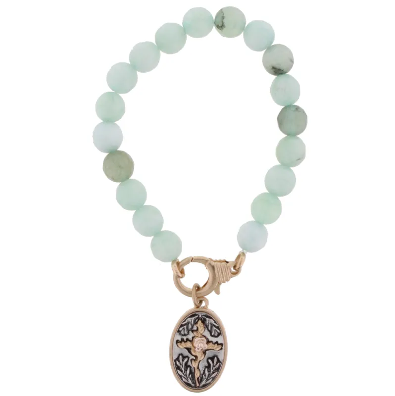 Chalcedony Stretch Bracelet with Double Sided "The Lords Prayer" Charm sold by Charming Charlie