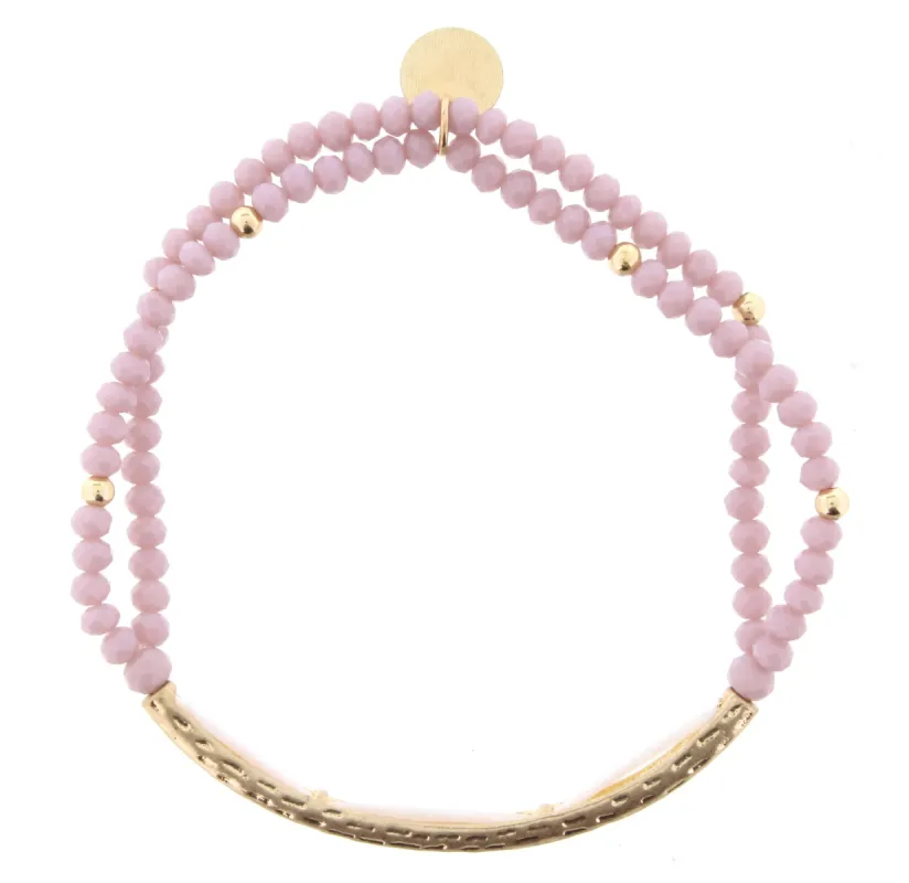 Lavender 2 Strand Beaded Stretch Bracelet with Gold Curved Bar sold by Charming Charlie