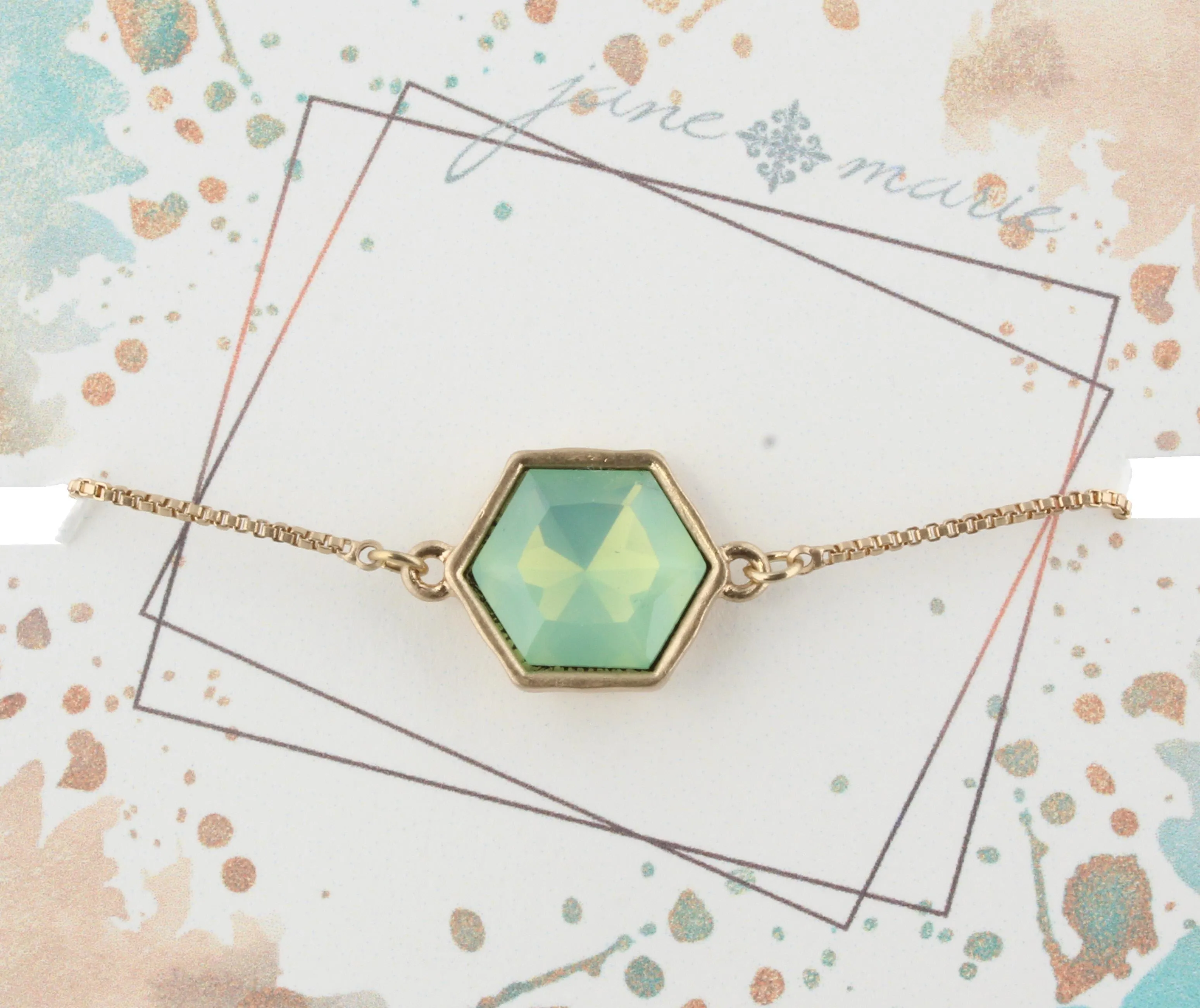 Gold Adjustable Chain Bracelet with Mint Hexagon Rhinestone sold by Charming Charlie