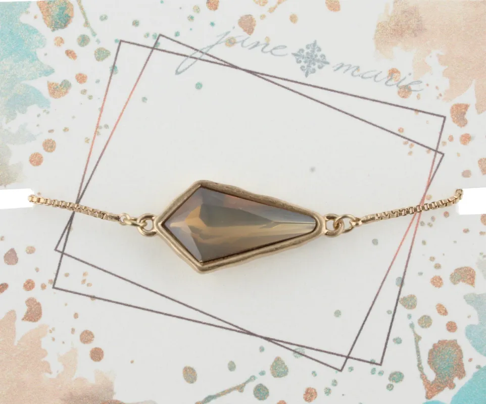 Gold Adjustable Chain Bracelet with Grey Pointed Teardrop Rhinestone sold by Charming Charlie