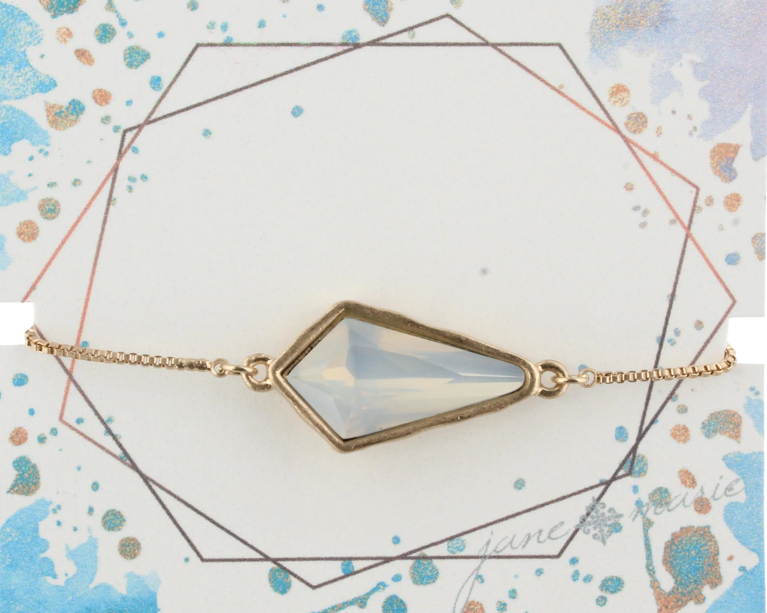 Gold Adjustable Chain Bracelet with Opal Pointed Teardrop Rhinestone sold by Charming Charlie