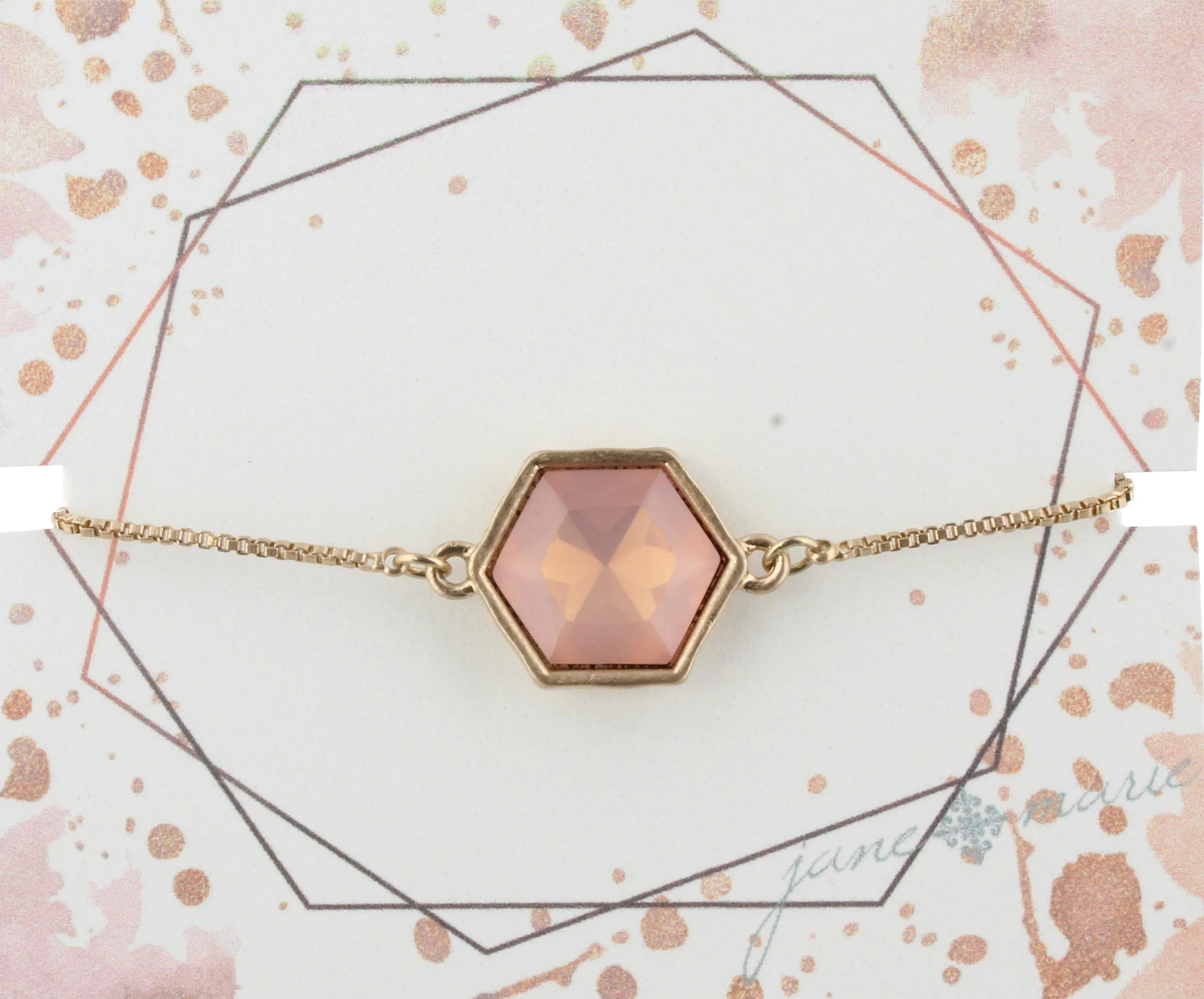 Gold Adjustable Chain Bracelet with Pink Hexagon Rhinestone sold by Charming Charlie