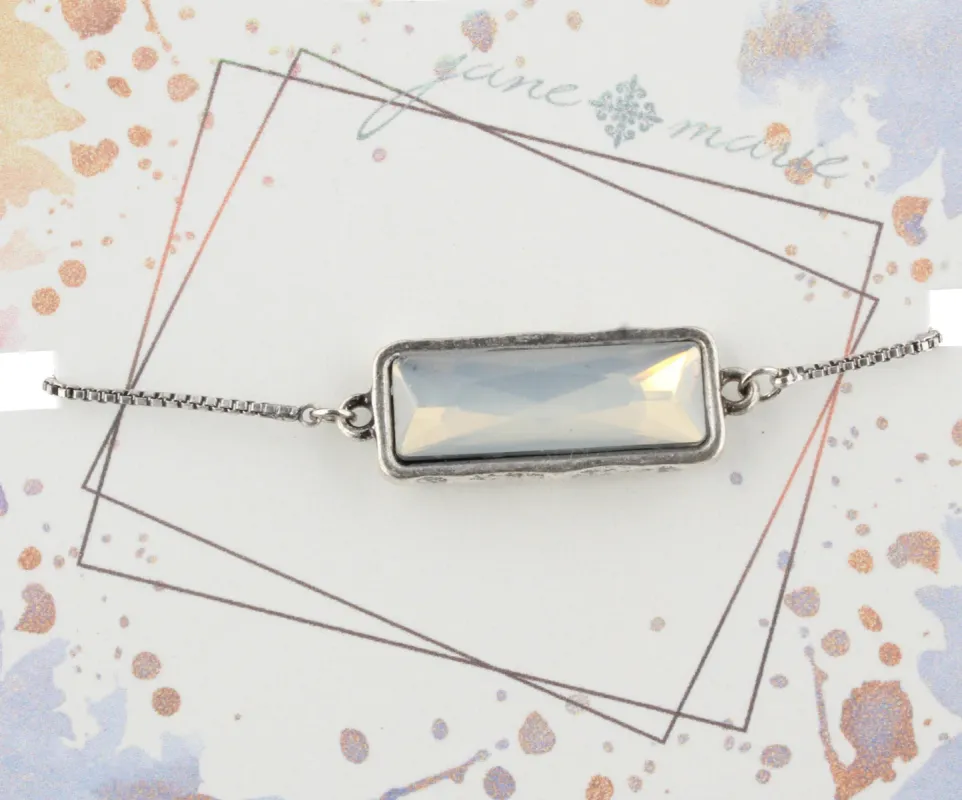 Silver Adjustable Chain Bracelet with Opal Rhinestone Rectangle sold by Charming Charlie