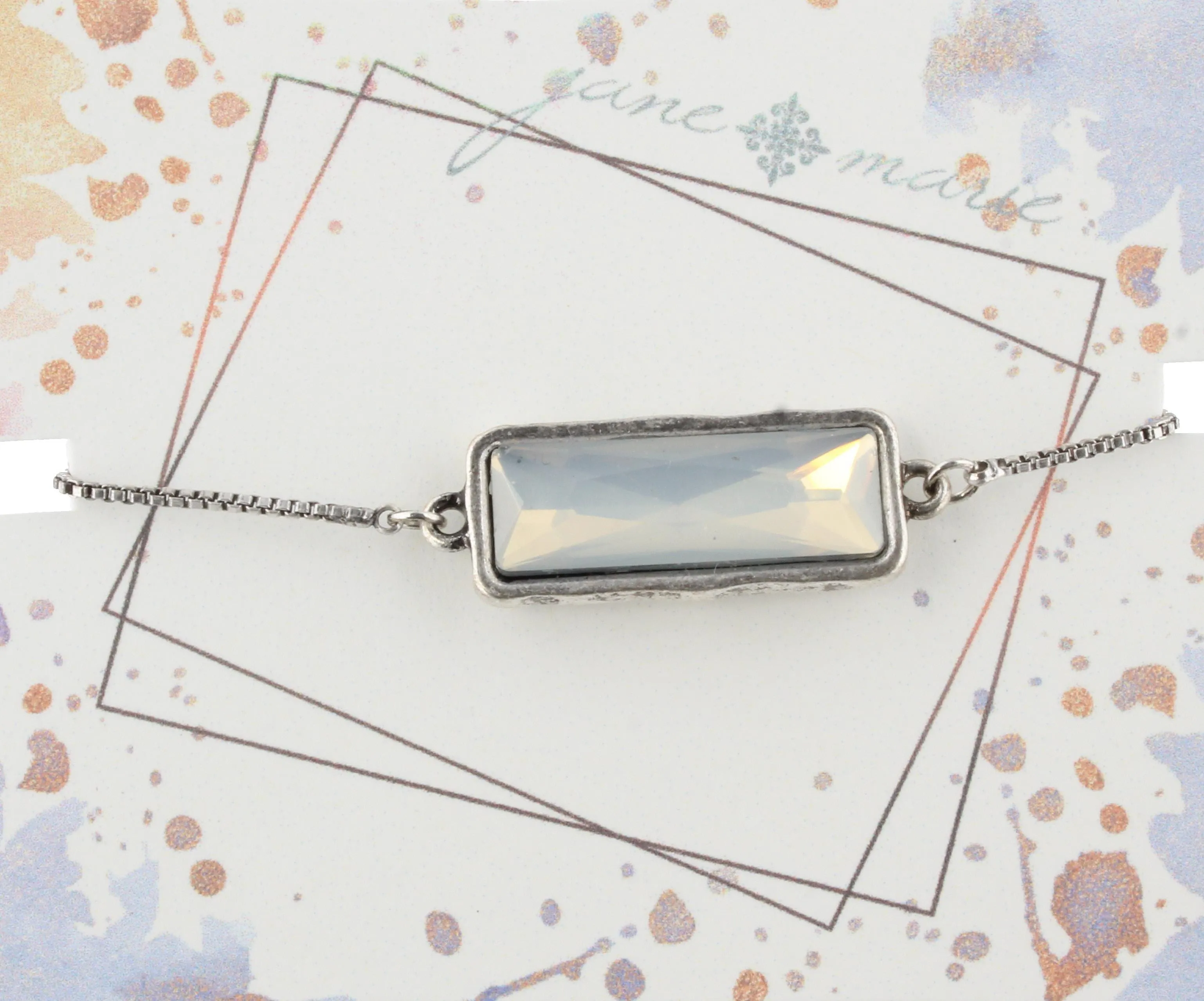 Silver Adjustable Chain Bracelet with Opal Rhinestone Rectangle sold by Charming Charlie