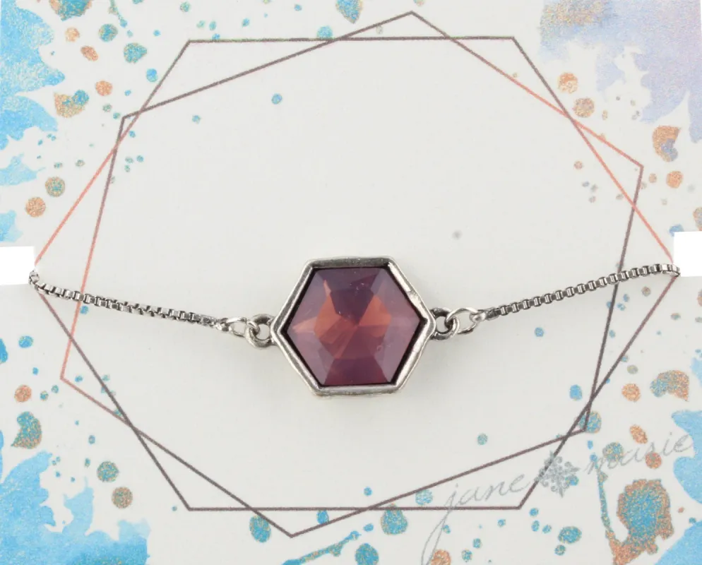Silver Adjustable Chain Bracelet with Purple Hexagon Rhinestone sold by Charming Charlie