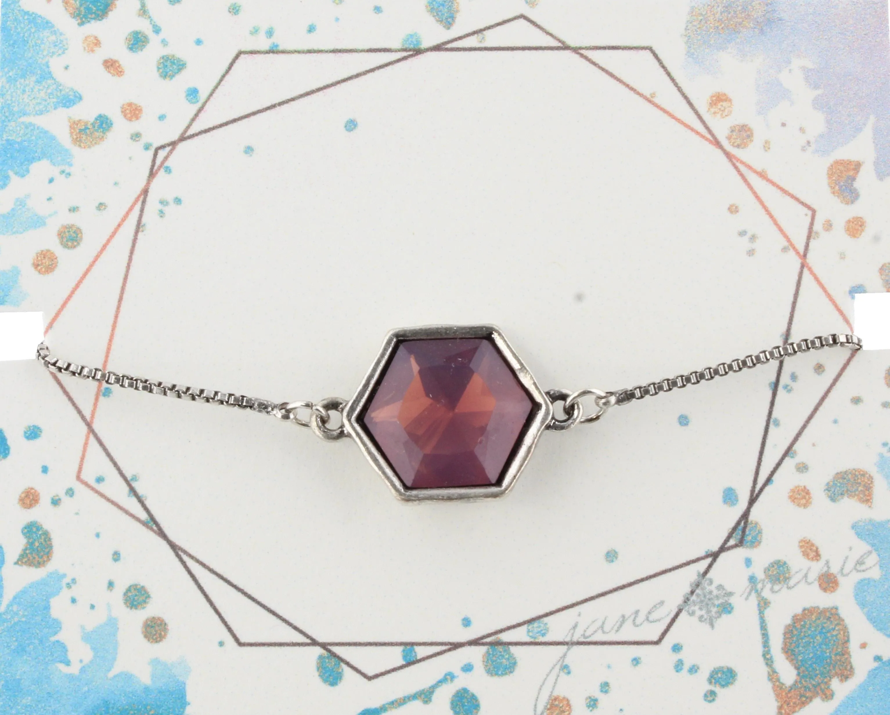Silver Adjustable Chain Bracelet with Purple Hexagon Rhinestone sold by Charming Charlie