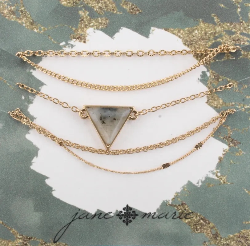 Gold Multi Strand Adjustable Bracelet with Labrodite Triangle sold by Charming Charlie