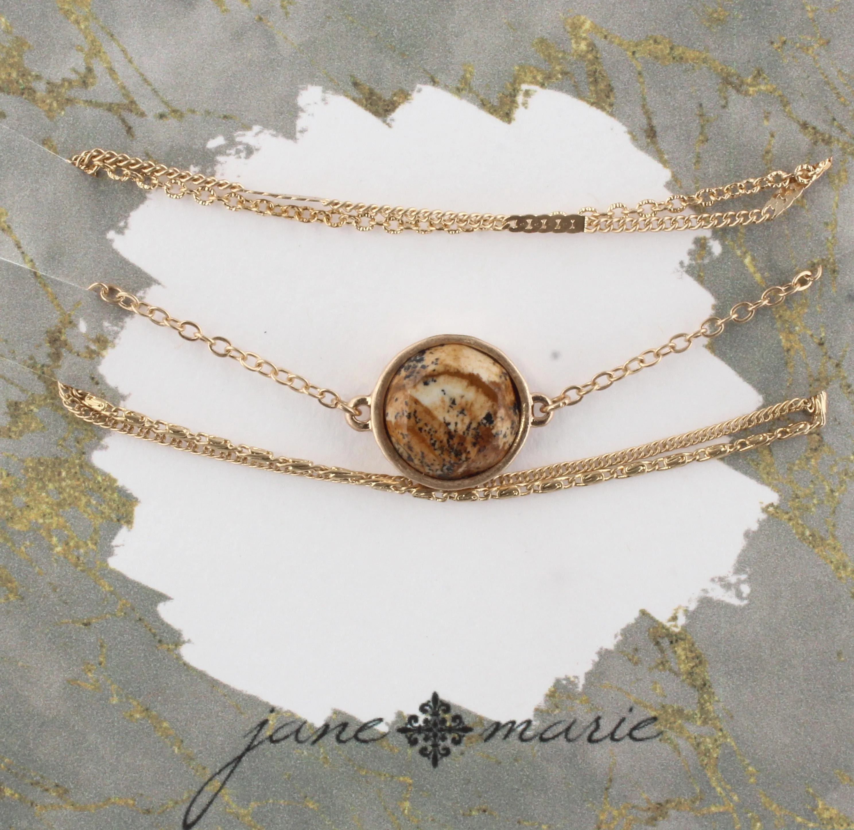 Gold Multi Strand Adjustable Bracelet with Picture Jasper Circle sold by Charming Charlie