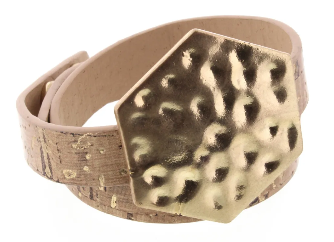 Cork Wrap Bracelet with Gold Hammered Hexagon sold by Charming Charlie