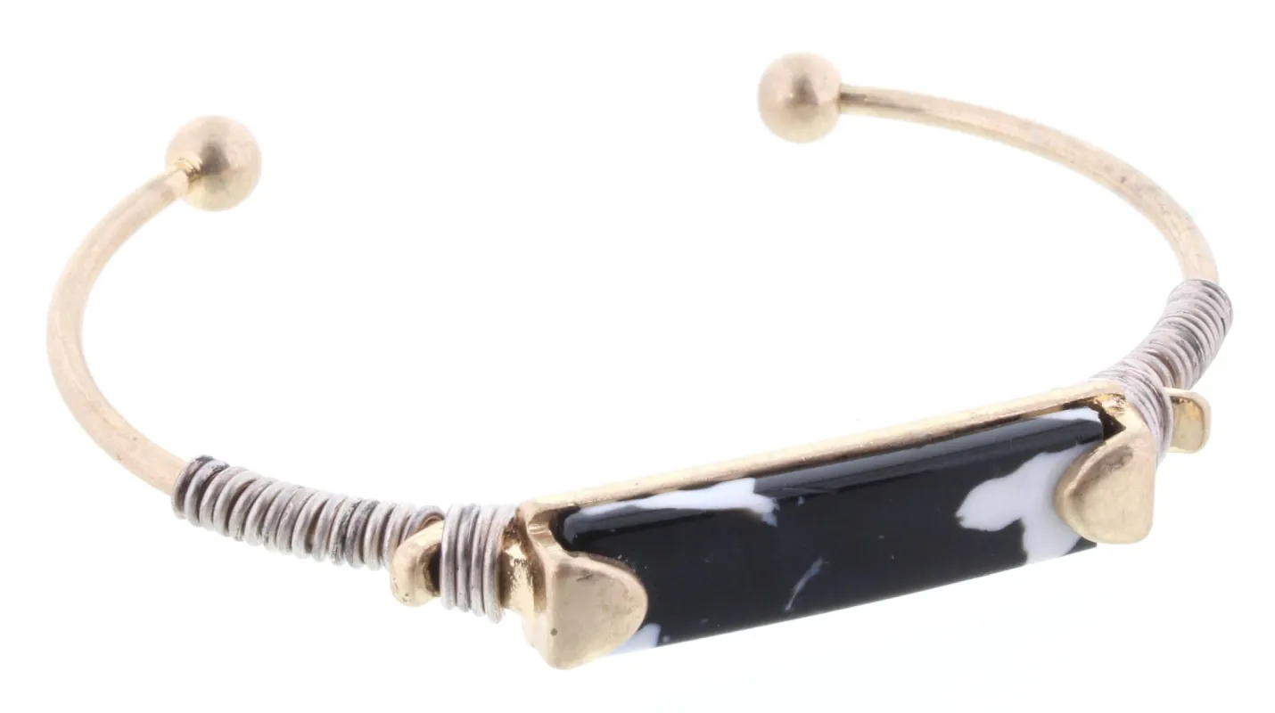 Jet/White Resin Wire Wrapped Rectangle Cuff Bracelet sold by Charming Charlie