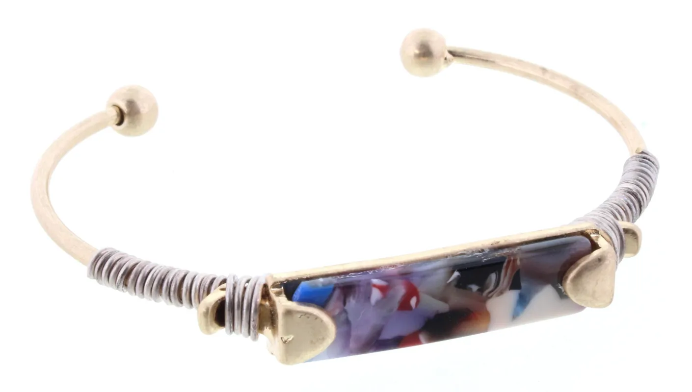Multi Resin Wire Wrapped Rectangle Cuff Bracelet sold by Charming Charlie