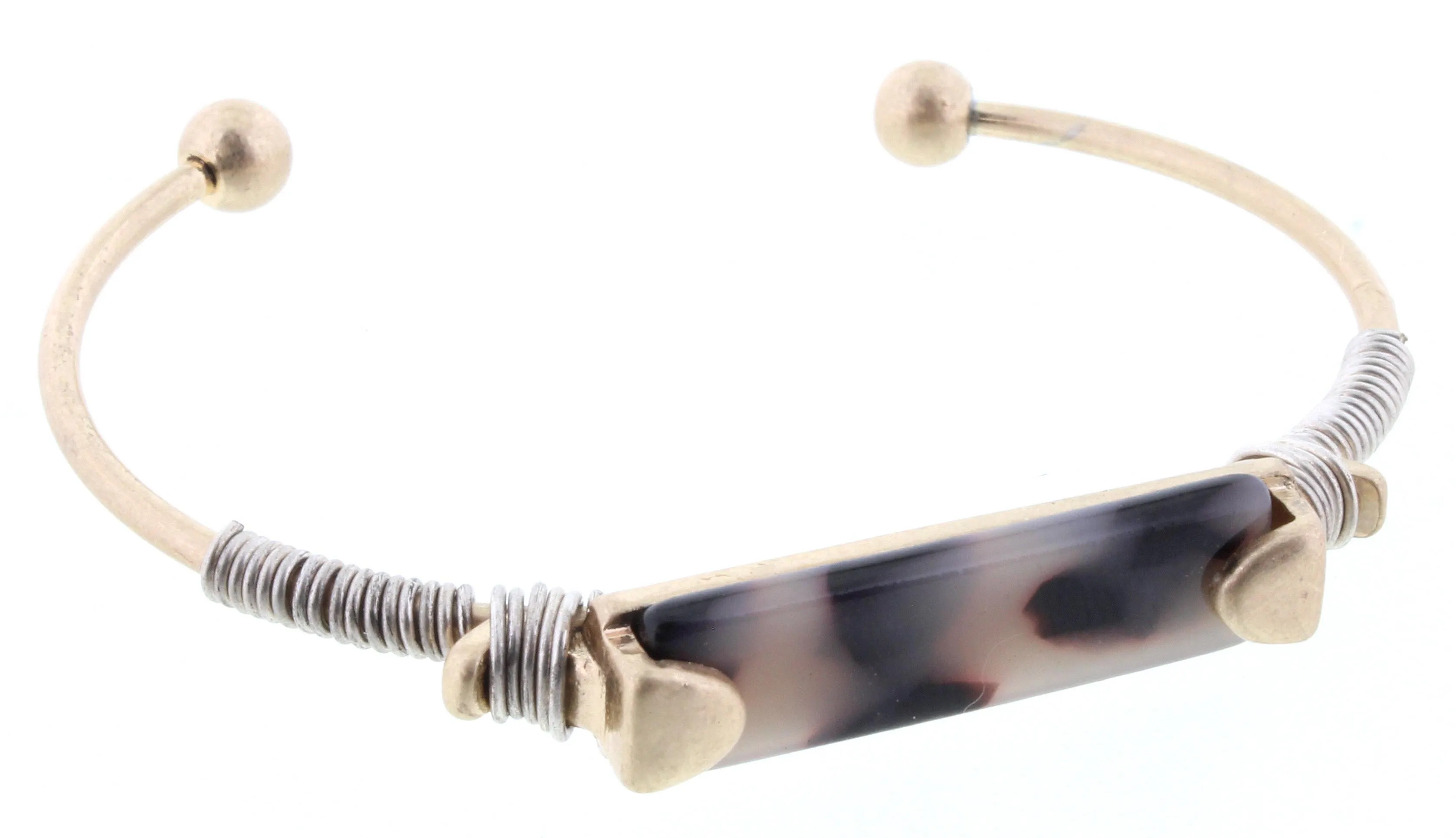 Light Brown Leopard Resin Wire Wrapped Rectangle Cuff Bracelet sold by Charming Charlie