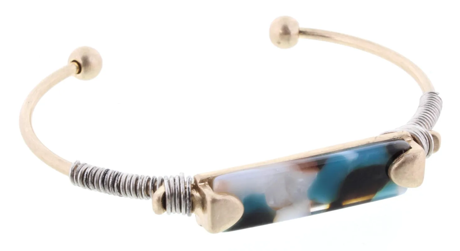 Turquoise, White, and Brown Resin Wire Wrapped Rectangle Cuff Bracelet sold by Charming Charlie