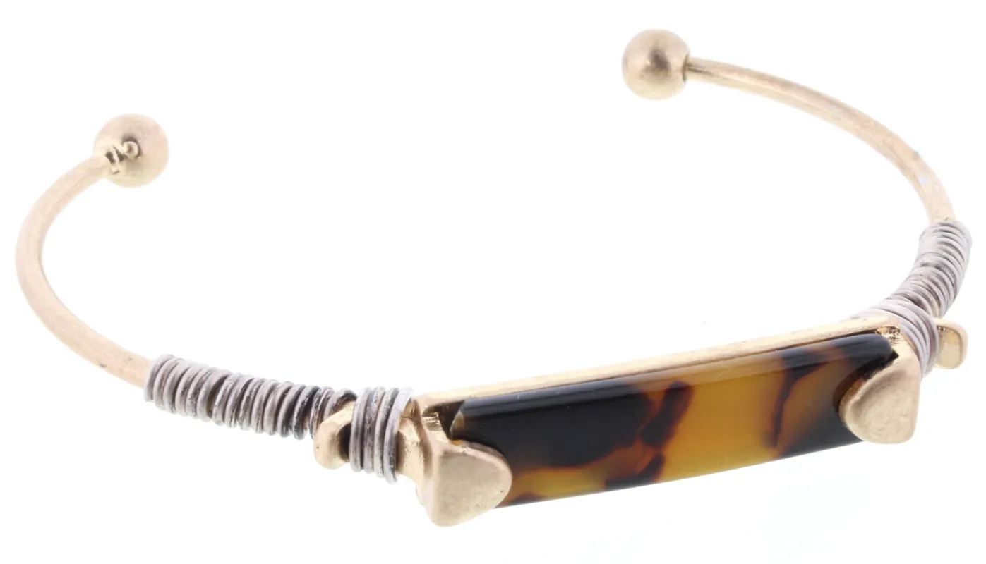 Tortoise Resin Wire Wrapped Rectangle Cuff Bracelet sold by Charming Charlie