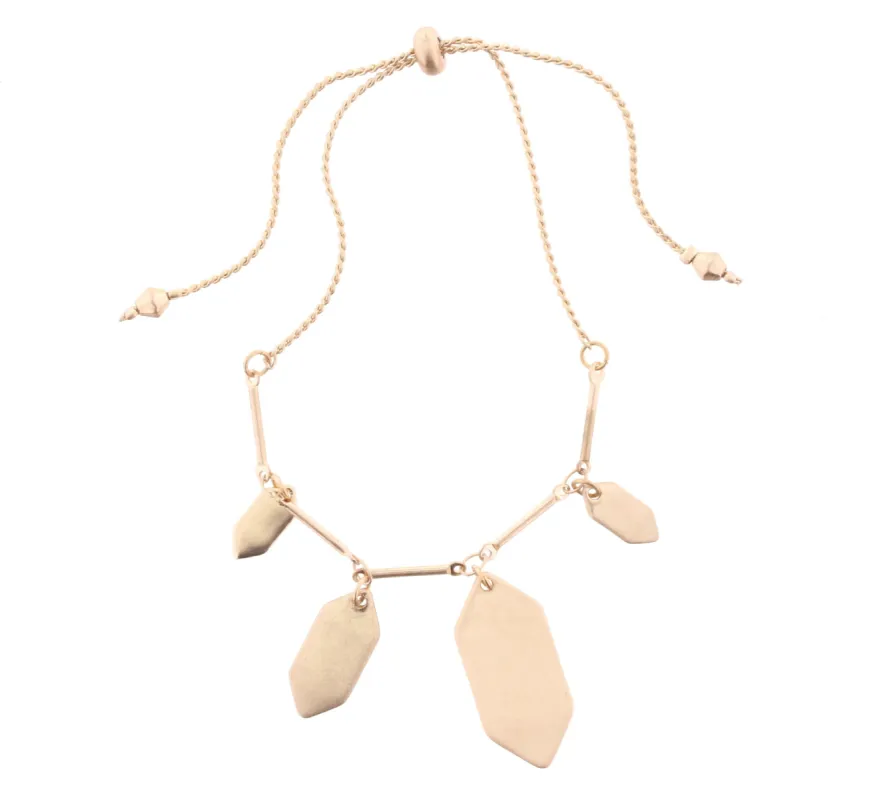 Gold Adjustable Pull Cord Bracelet with Gold Long Hexagon Dangles sold by Charming Charlie