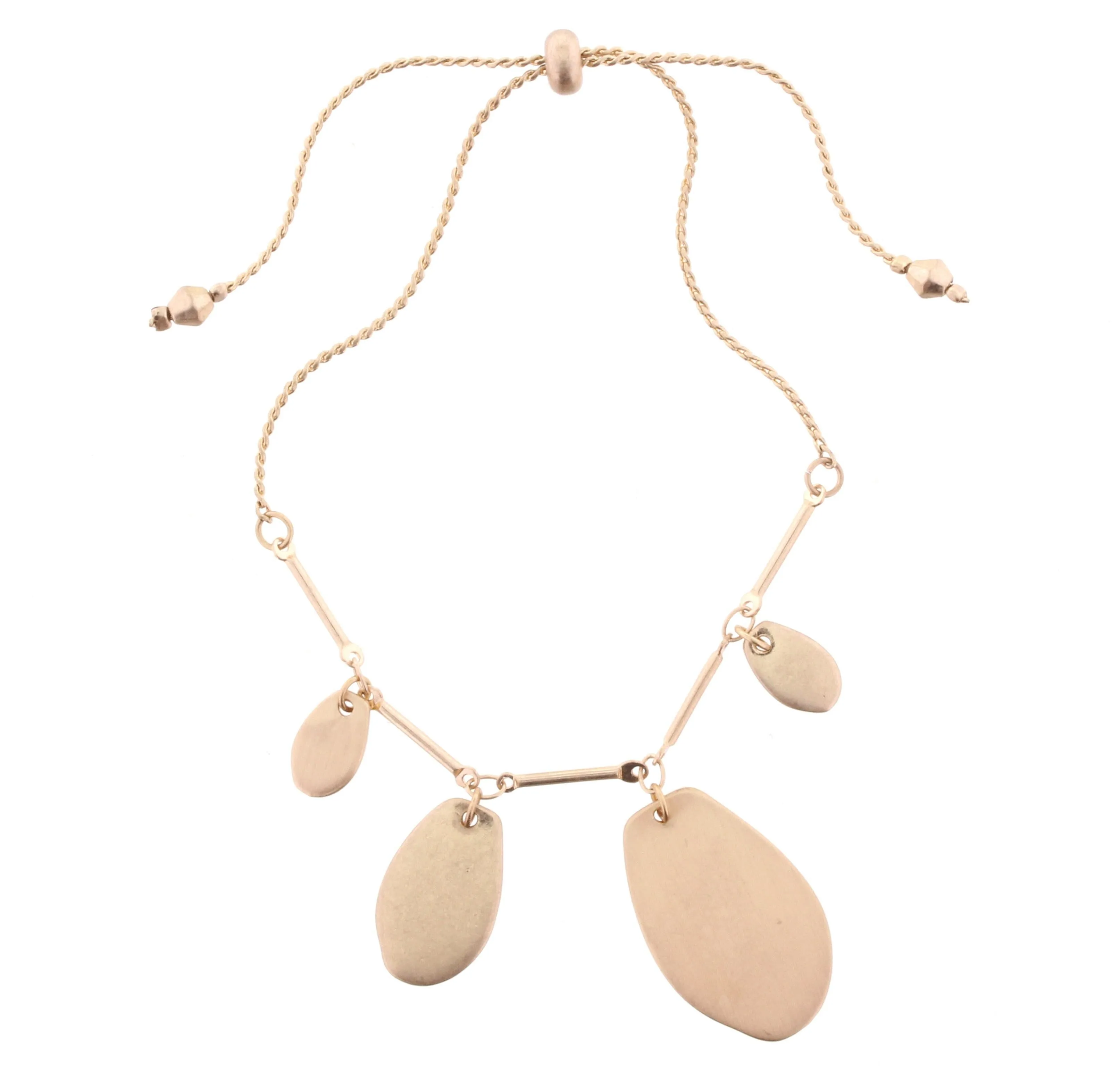 Gold Adjustable Pull Cord Bracelet with Gold Irregular Oval Dangles sold by Charming Charlie